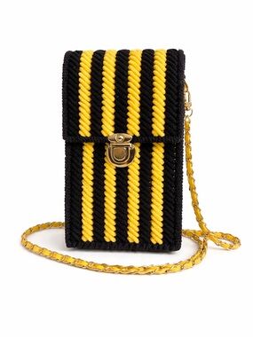 Handmade Phone Crossbody Bag Black Yellow Woven with FREE Card Holder